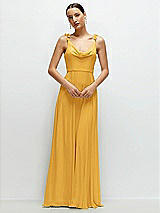 Front View Thumbnail - NYC Yellow Cowl Neck Chiffon Maxi Dress with Hand-Worked Petal Straps