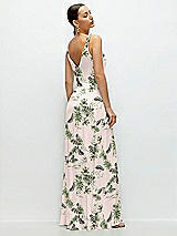 Rear View Thumbnail - Palm Beach Print Cowl Neck Chiffon Maxi Dress with Hand-Worked Petal Straps