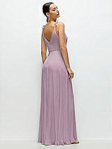 Rear View Thumbnail - Suede Rose Cowl Neck Chiffon Maxi Dress with Hand-Worked Petal Straps