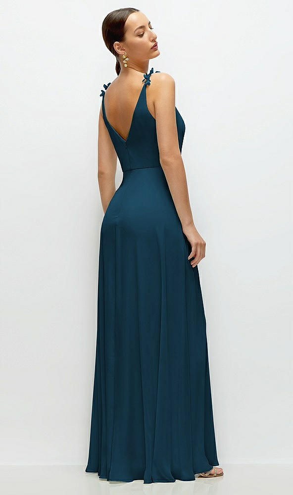 Back View - Atlantic Blue Cowl Neck Chiffon Maxi Dress with Hand-Worked Petal Straps