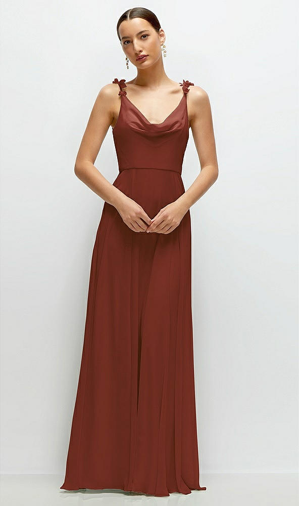 Front View - Auburn Moon Cowl Neck Chiffon Maxi Dress with Hand-Worked Petal Straps