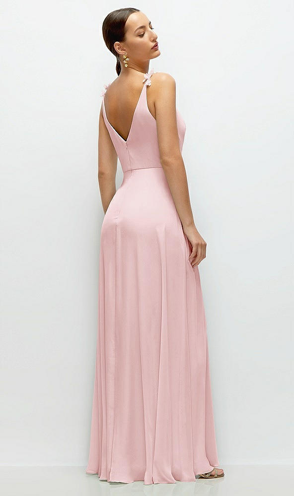 Back View - Ballet Pink Cowl Neck Chiffon Maxi Dress with Hand-Worked Petal Straps