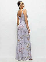 Rear View Thumbnail - Butterfly Botanica Silver Dove Cowl Neck Chiffon Maxi Dress with Hand-Worked Petal Straps