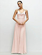 Front View Thumbnail - Blush Cowl Neck Chiffon Maxi Dress with Hand-Worked Petal Straps