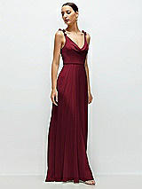 Side View Thumbnail - Burgundy Cowl Neck Chiffon Maxi Dress with Hand-Worked Petal Straps