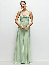 Front View Thumbnail - Celadon Cowl Neck Chiffon Maxi Dress with Hand-Worked Petal Straps