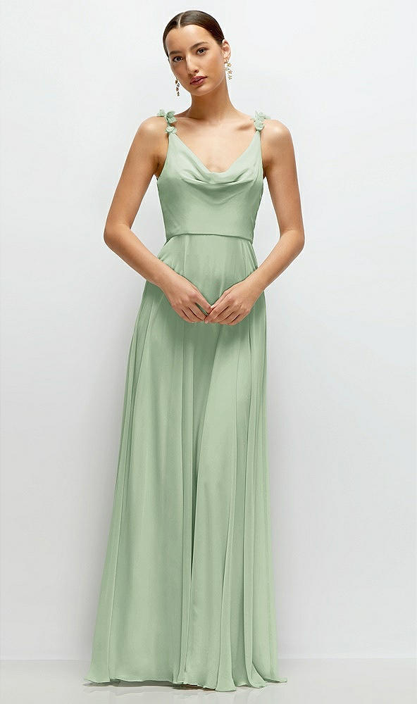 Front View - Celadon Cowl Neck Chiffon Maxi Dress with Hand-Worked Petal Straps