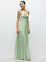 Side View Thumbnail - Celadon Cowl Neck Chiffon Maxi Dress with Hand-Worked Petal Straps