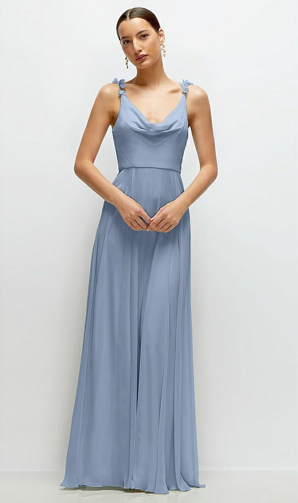 Front View - Cloudy Cowl Neck Chiffon Maxi Dress with Hand-Worked Petal Straps