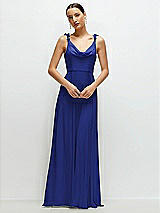 Front View Thumbnail - Cobalt Blue Cowl Neck Chiffon Maxi Dress with Hand-Worked Petal Straps