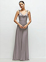 Front View Thumbnail - Cashmere Gray Cowl Neck Chiffon Maxi Dress with Hand-Worked Petal Straps