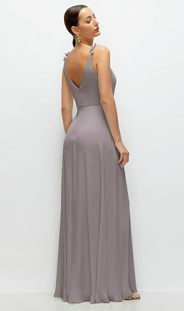 Back View - Cashmere Gray Cowl Neck Chiffon Maxi Dress with Hand-Worked Petal Straps