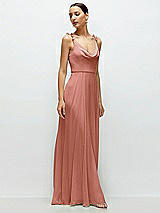 Side View Thumbnail - Desert Rose Cowl Neck Chiffon Maxi Dress with Hand-Worked Petal Straps