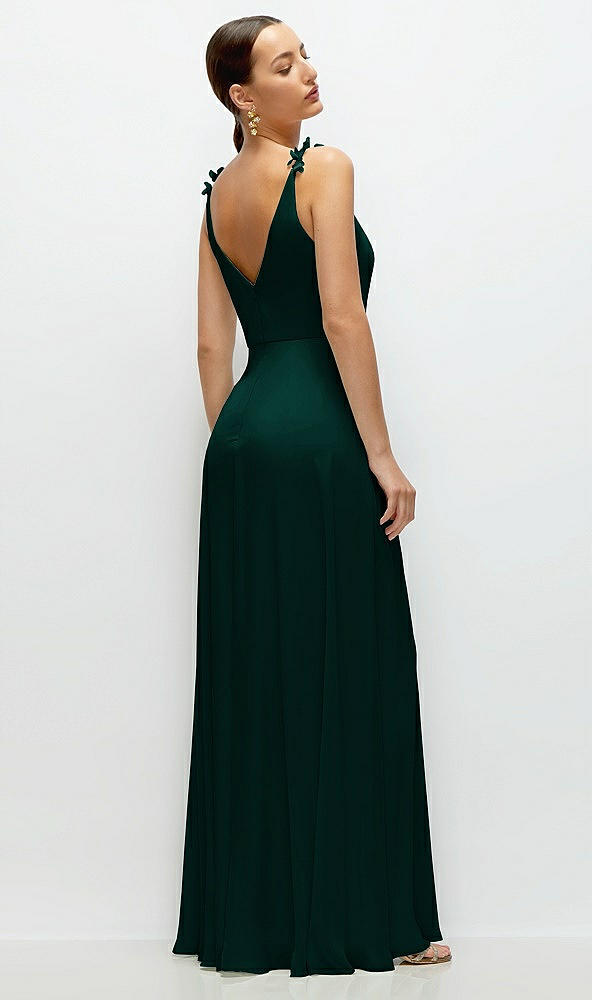 Back View - Evergreen Cowl Neck Chiffon Maxi Dress with Hand-Worked Petal Straps