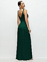 Rear View Thumbnail - Hunter Green Cowl Neck Chiffon Maxi Dress with Hand-Worked Petal Straps