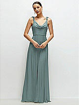 Front View Thumbnail - Icelandic Cowl Neck Chiffon Maxi Dress with Hand-Worked Petal Straps