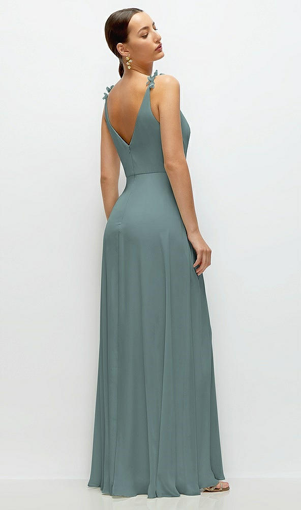 Back View - Icelandic Cowl Neck Chiffon Maxi Dress with Hand-Worked Petal Straps