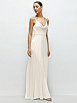 Side View Thumbnail - Ivory Cowl Neck Chiffon Maxi Dress with Hand-Worked Petal Straps