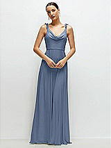 Front View Thumbnail - Larkspur Blue Cowl Neck Chiffon Maxi Dress with Hand-Worked Petal Straps