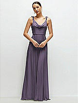 Front View Thumbnail - Lavender Cowl Neck Chiffon Maxi Dress with Hand-Worked Petal Straps