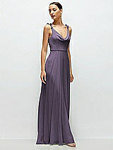 Side View Thumbnail - Lavender Cowl Neck Chiffon Maxi Dress with Hand-Worked Petal Straps