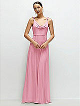 Front View Thumbnail - Peony Pink Cowl Neck Chiffon Maxi Dress with Hand-Worked Petal Straps