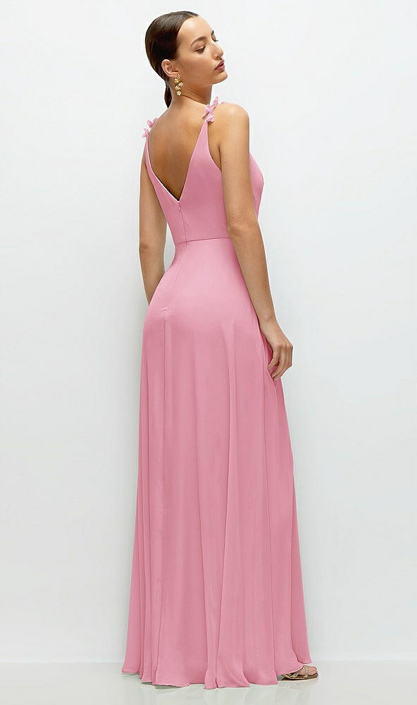 Back View - Peony Pink Cowl Neck Chiffon Maxi Dress with Hand-Worked Petal Straps