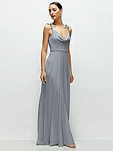 Side View Thumbnail - Platinum Cowl Neck Chiffon Maxi Dress with Hand-Worked Petal Straps