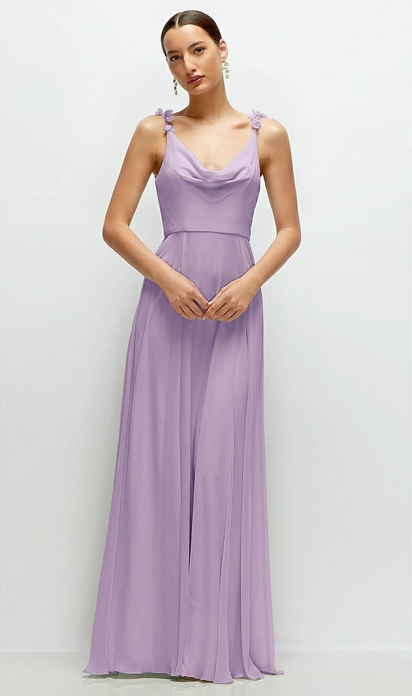 Front View - Pale Purple Cowl Neck Chiffon Maxi Dress with Hand-Worked Petal Straps