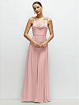 Front View Thumbnail - Rose - PANTONE Rose Quartz Cowl Neck Chiffon Maxi Dress with Hand-Worked Petal Straps