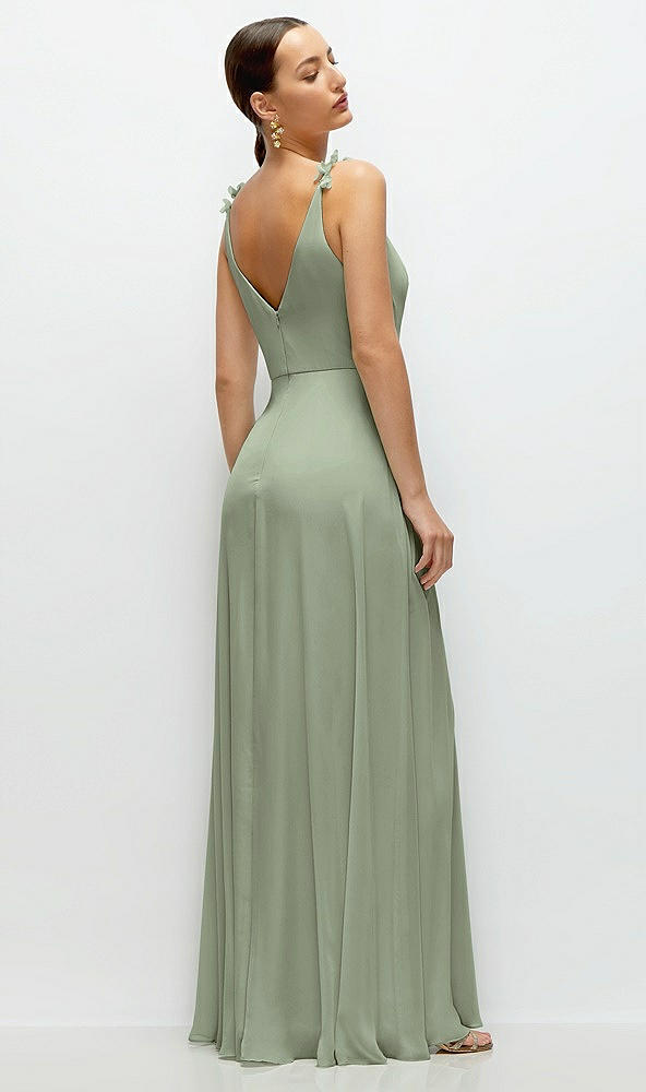 Back View - Sage Cowl Neck Chiffon Maxi Dress with Hand-Worked Petal Straps