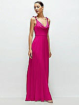 Side View Thumbnail - Think Pink Cowl Neck Chiffon Maxi Dress with Hand-Worked Petal Straps