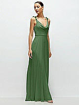 Side View Thumbnail - Vineyard Green Cowl Neck Chiffon Maxi Dress with Hand-Worked Petal Straps