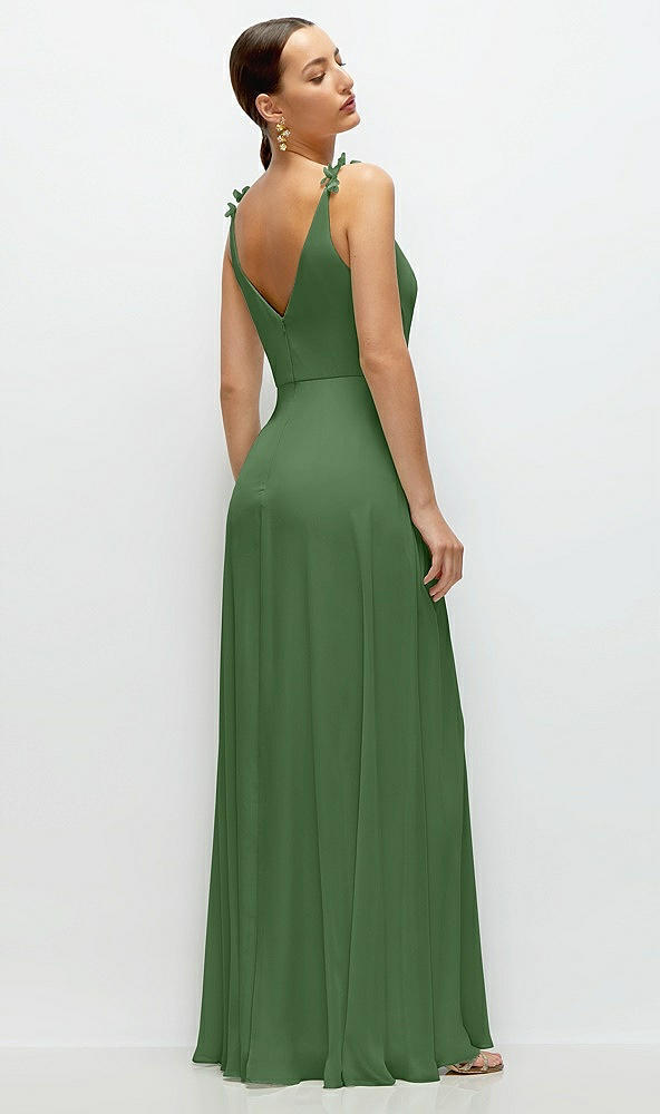 Back View - Vineyard Green Cowl Neck Chiffon Maxi Dress with Hand-Worked Petal Straps