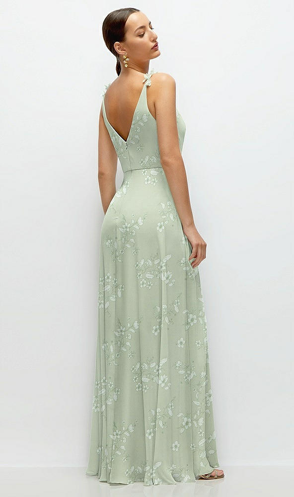 Back View - Vintage Primrose Sage Cowl Neck Chiffon Maxi Dress with Hand-Worked Petal Straps