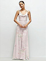 Front View Thumbnail - Watercolor Print Cowl Neck Chiffon Maxi Dress with Hand-Worked Petal Straps