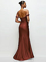 Rear View Thumbnail - Auburn Moon Cowl Neck Off-the-Shoulder Stretch Satin Fit and Flare Corset Maxi Dress