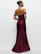 Rear View Thumbnail - Cabernet Cowl Neck Off-the-Shoulder Stretch Satin Fit and Flare Corset Maxi Dress