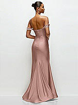 Rear View Thumbnail - Neu Nude Cowl Neck Off-the-Shoulder Stretch Satin Fit and Flare Corset Maxi Dress