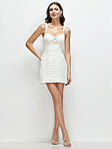 Front View Thumbnail - Ivory Shimmer Luxe Bridal Tweed Mini Dress with Sequin Flower Detail