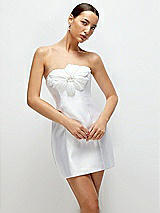 Alt View 1 Thumbnail - White Strapless Satin Litte White Mini Dress with Handmade Flower Detail