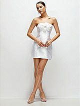 Front View Thumbnail - White Strapless Satin Litte White Mini Dress with Handmade Flower Detail