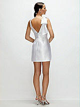 Rear View Thumbnail - White Sleeveless Satin Little White Mini Dress with Handcrafted Shoulder Bow