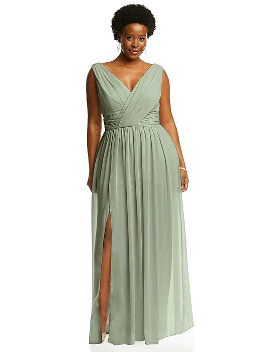 Sleeveless Draped Chiffon Maxi Dress with Front Slit