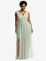 Front View Thumbnail - Vintage Primrose Sage Sleeveless Draped Chiffon Maxi Dress with Front Slit