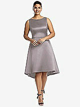 Front View Thumbnail - Cashmere Gray Bateau Neck Satin High Low Cocktail Dress