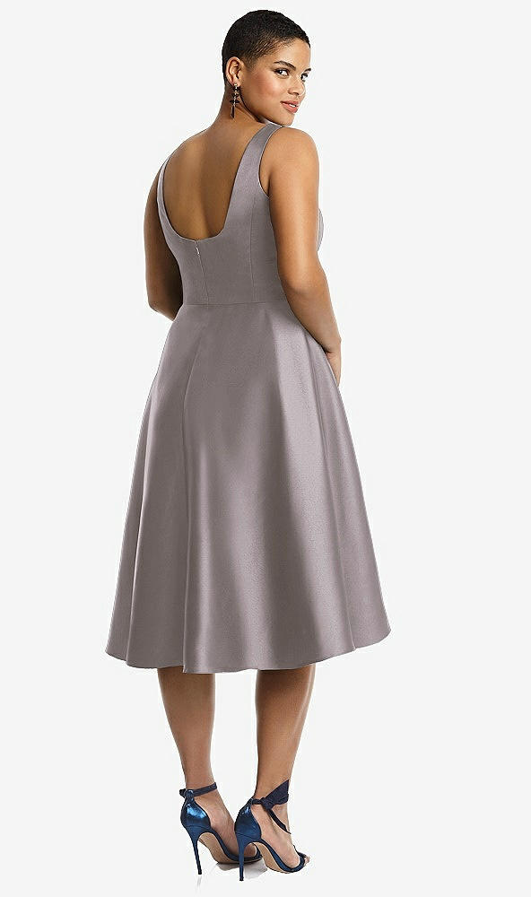 Back View - Cashmere Gray Bateau Neck Satin High Low Cocktail Dress