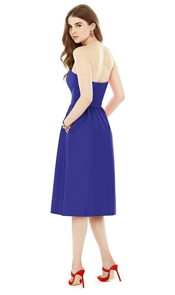 Back View - Electric Blue Midi Natural Waist Strapless Dress