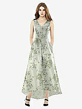 Front View Thumbnail - Cottage Rose Sage Sleeveless Floral Satin High Low Dress with Pockets