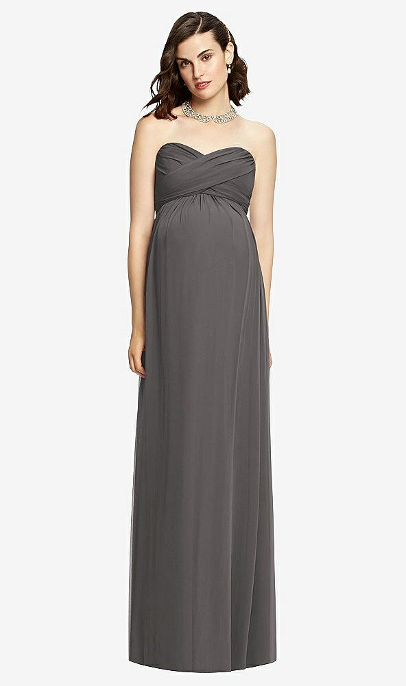 Front View - Caviar Gray Draped Bodice Strapless Maternity Dress